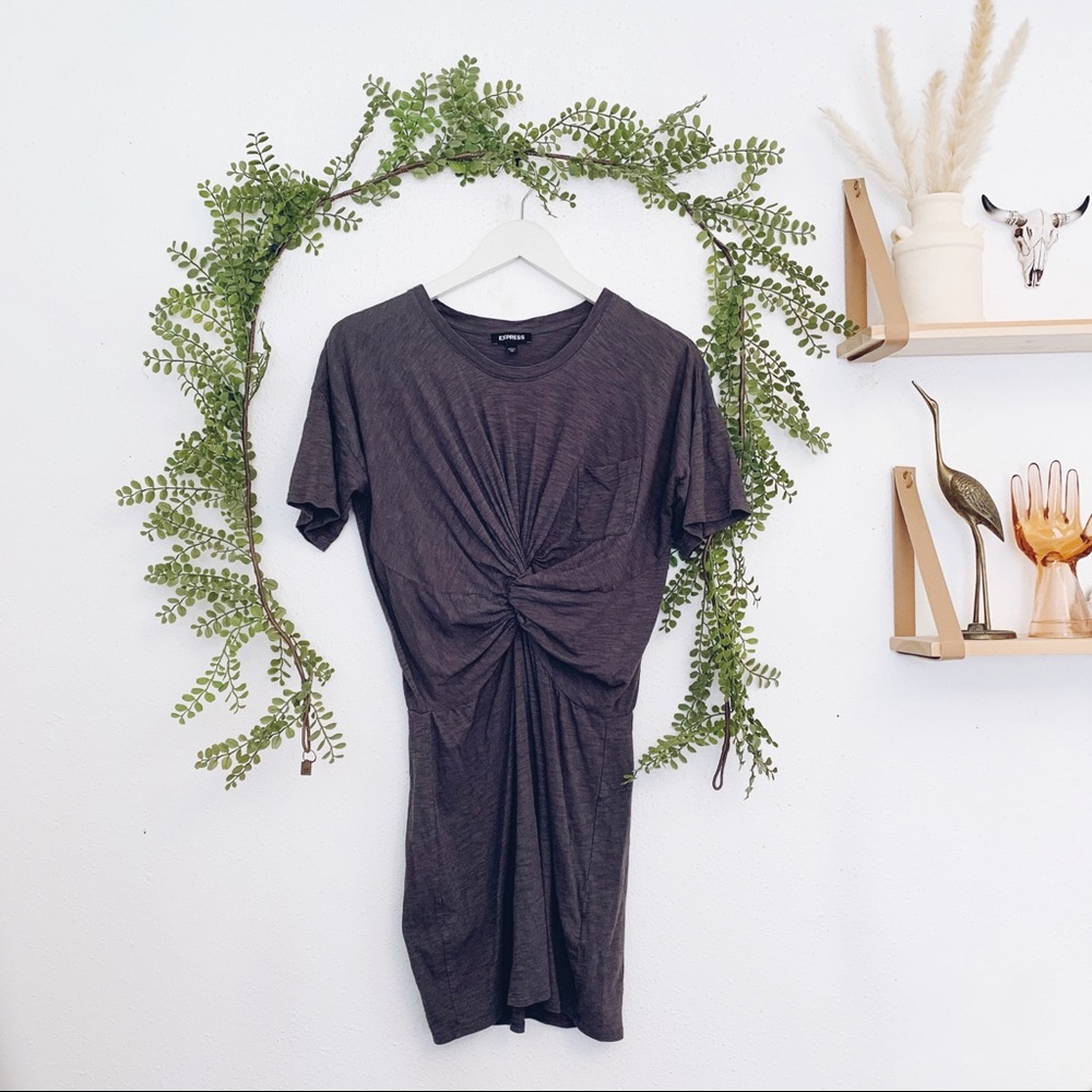 Express Grey Tie Front Shirt Dress